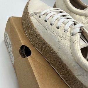 Espadrille platform gym shoe, cream/tan/gold shimmer, lace up, BRAND NEW!!